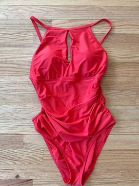 Red One-Piece Swimsuit with Front Keyhole